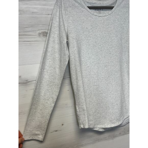 Ann Taylor Loft Top Medium Womens Gray Long Sleeve Metallic Stripe Pullover Stre - Picture 3 of 10